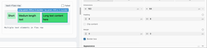 You can change dimensions on text-flex-row