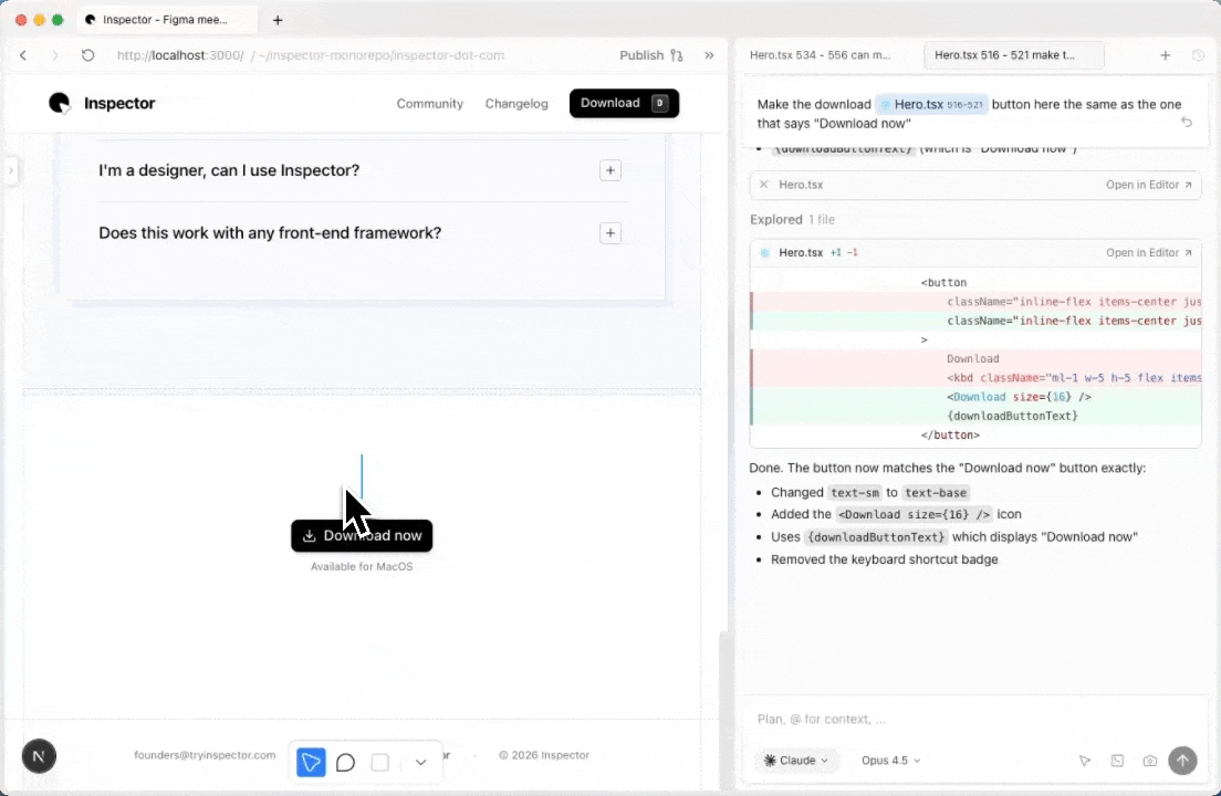 Inspector feature: Double-click to edit any text on the page and save changes directly to your codebase